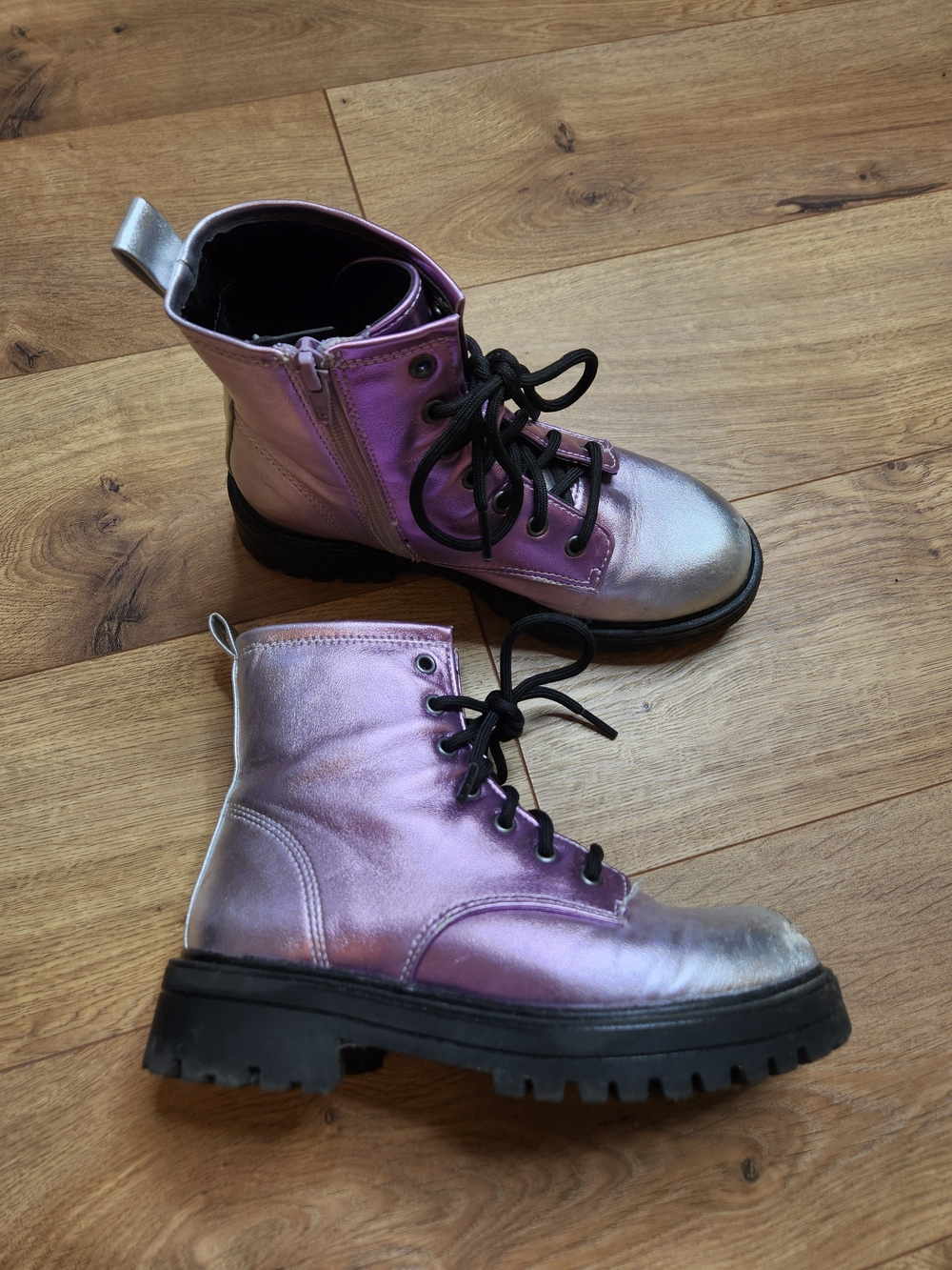 Iridescent Purple Lace-Up Combat Boots with Side Zip Wonder Nation Size 2